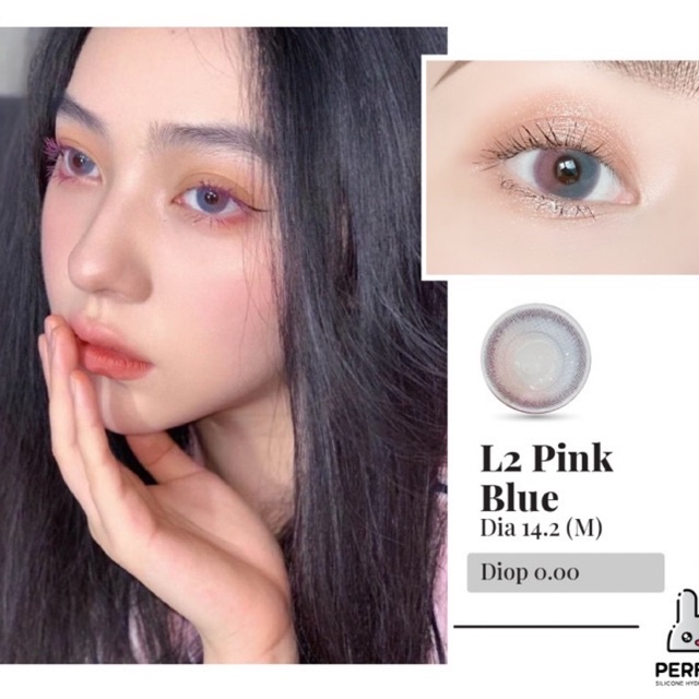 Lens Mắt , Kính Áp Tròng L2 PINK BLUE Không Độ , DIA 14.2 , Cho Mắt Nhạy Cảm Giá Sale