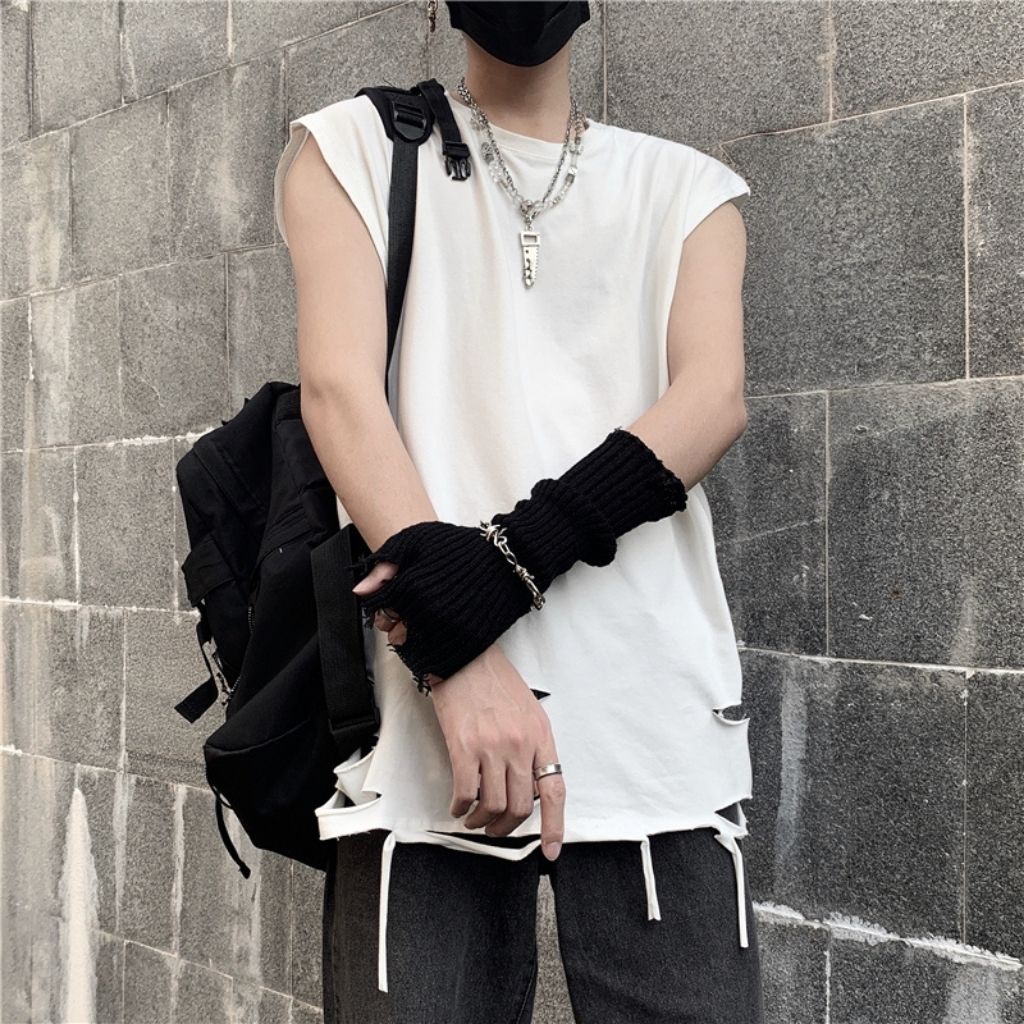 Áo ba lỗ nam ANYOUNG Áo thun nam 3 lỗ TankTop rách gấu form rộng co giãn mùa hè