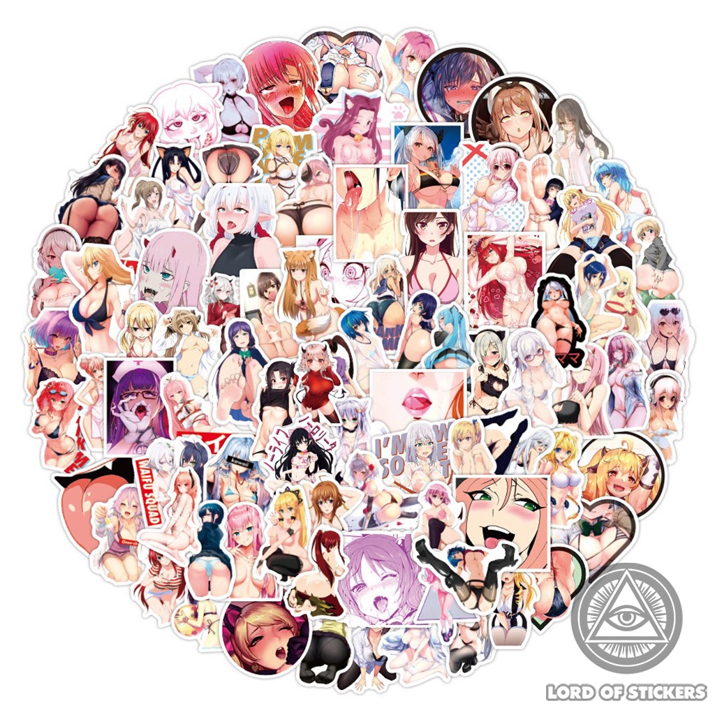 Set 100 Nhãn Dán Hình Ahegao Waifu Sticker Hentai Ecchi Anime Chống Thấm Nước Dán Mũ Bảo Hiểm, Laptop, Điện Thoại, Vali