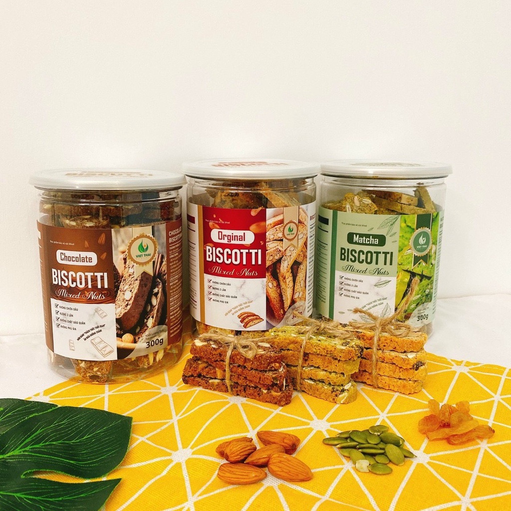 Bánh Biscotti 3 vị Matcha/ Chocolate/ Orginal ăn kiêng, giảm cân heathly 100% nguyên cám, siêu hạt ăn sáng dinh dưỡng
