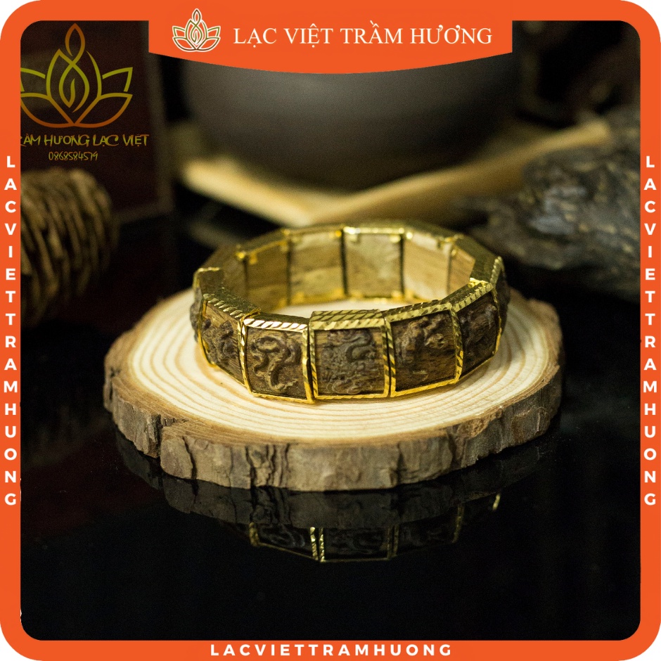 Vòng Tay Trầm Hương 12 Con Giáp Cao Cấp Bọc Vàng cho Nam - Mạnh Mẽ - May Mắn - Trầm Tốc Tự Nhiên Lạc Việt