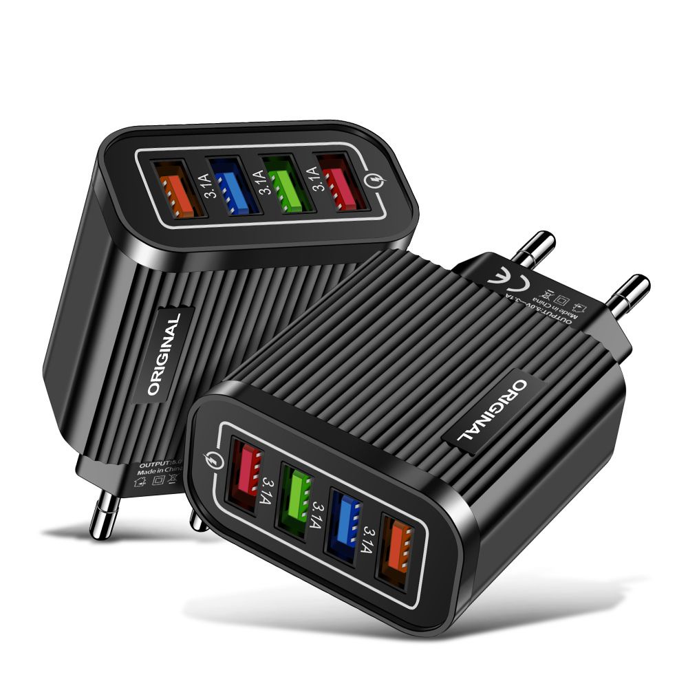 Củ Sạc Nhanh Với 4 Cổng USB US / EU Thông Dụng Cho Điện Thoại