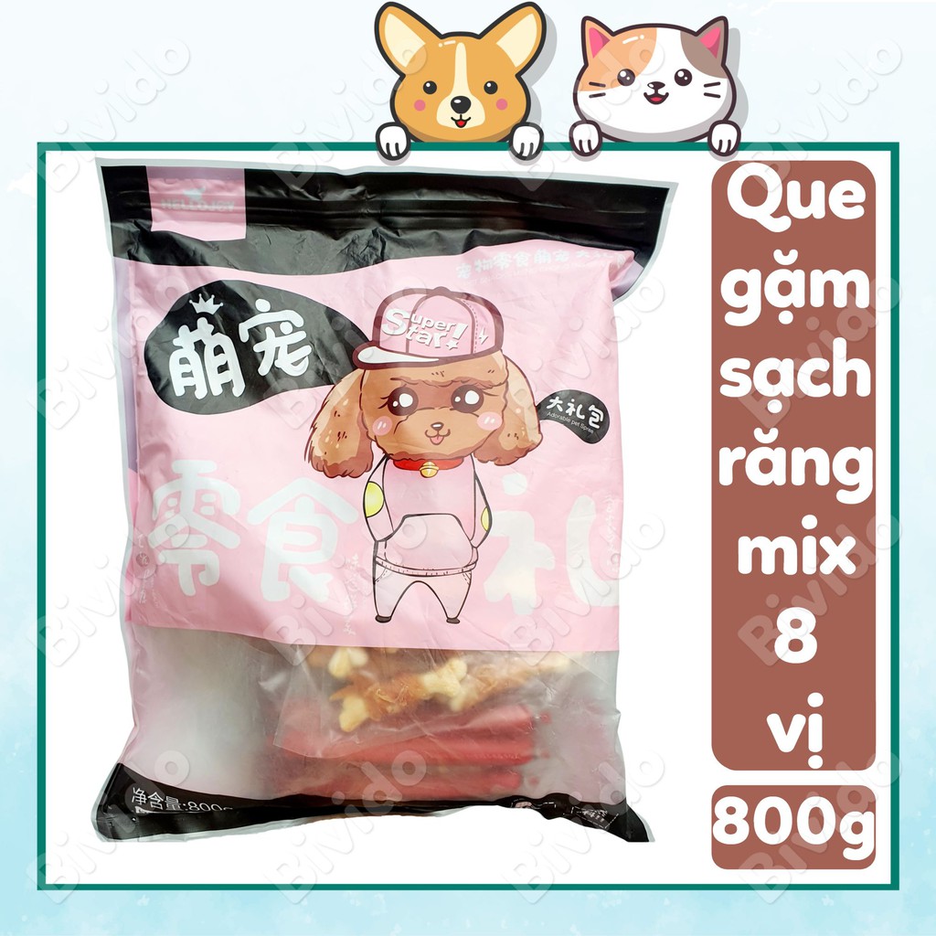 Bánh thưởng xương gặm Hello Joy mix 8 vị dinh dưỡng sạch răng túi 800g - Bivido