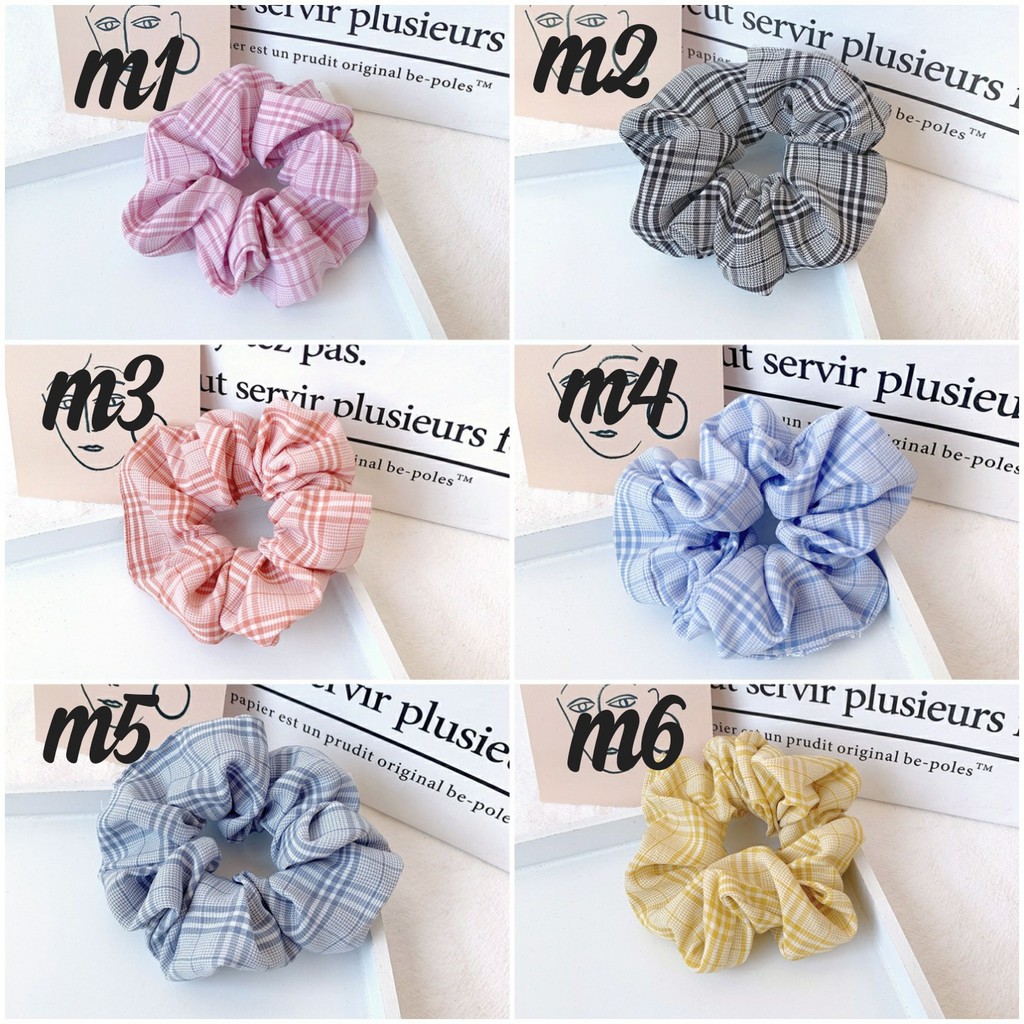 Dây buộc tóc vải scrunchies vải caro siêu đẹp