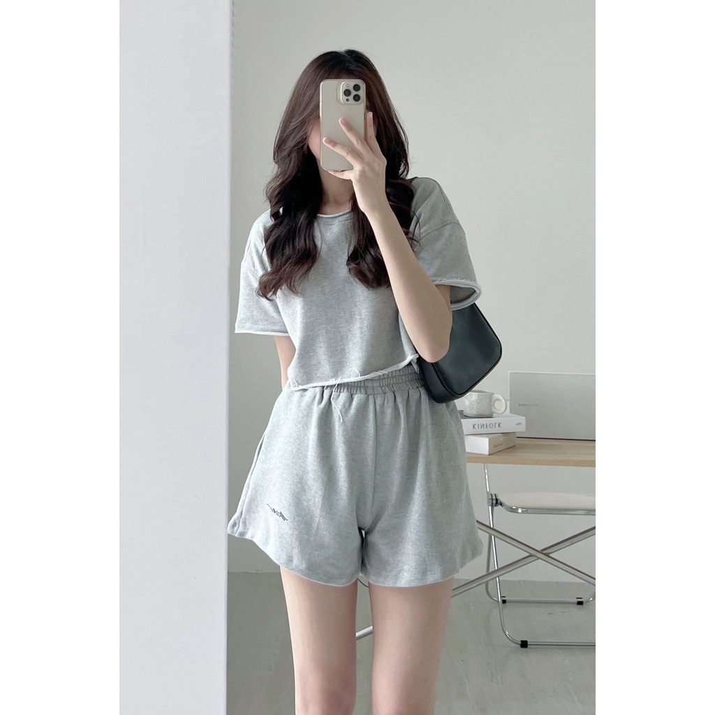 Set Đùi Trơn Áo Croptop Chữ Kí PEONYB Nữ [FREESHIP]  Bộ đồ quần short kèm thun kiểu đường phố 3158 hàn quốc Ulzzang