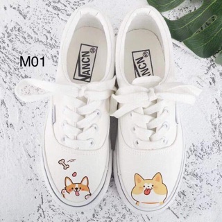 Giày thể thao trắng in hình cute