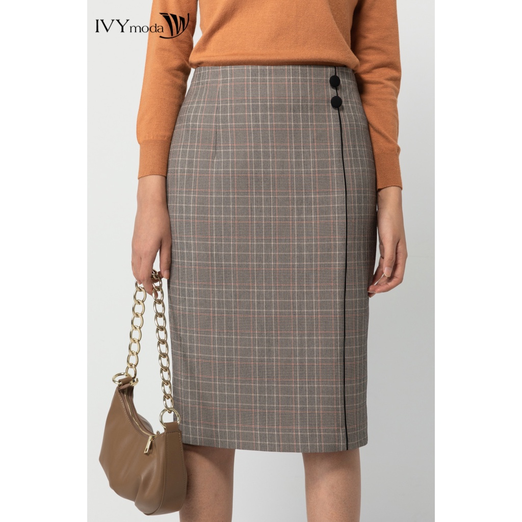 Chân váy kẻ bút chì 2 lớp IVY moda MS 31M7098