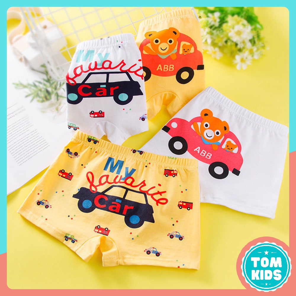 COMBO 4 Quần Lót Bé Trai Chất Liệu COTTON Kháng Khuẩn Co Giãn Đàn Hồi Tốt Họa Tiết Ô Tô Sắc Màu Dễ Thương Mã DL-011