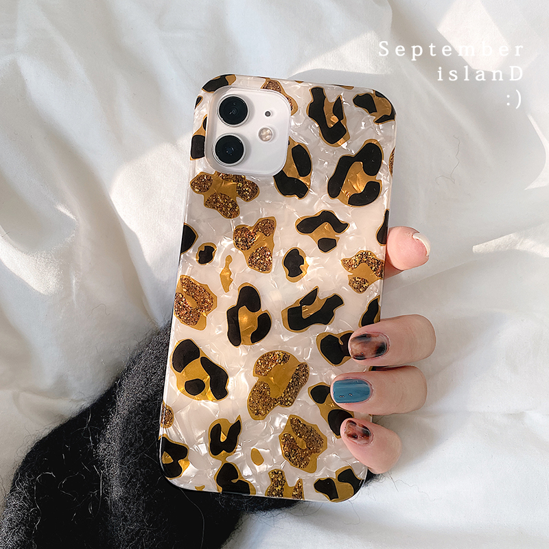 Light luxury pearl glitter yellow leopard print phone case for iphone 14 13 12 pro max 7plus xr 11 mini
