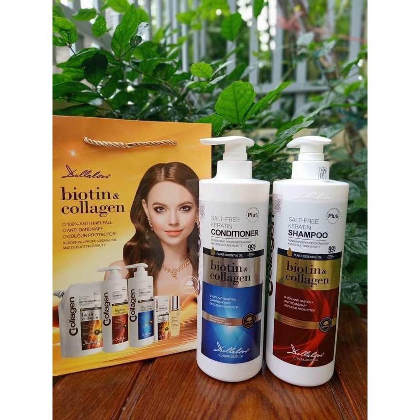 Cặp Dầu Gôi Biotin Collagen Dellalove 850Ml Cao Cấp Siêu Phục Hồi Tóc, Kích Thích Mọc Tóc Hàng Chính Hãng NAMI