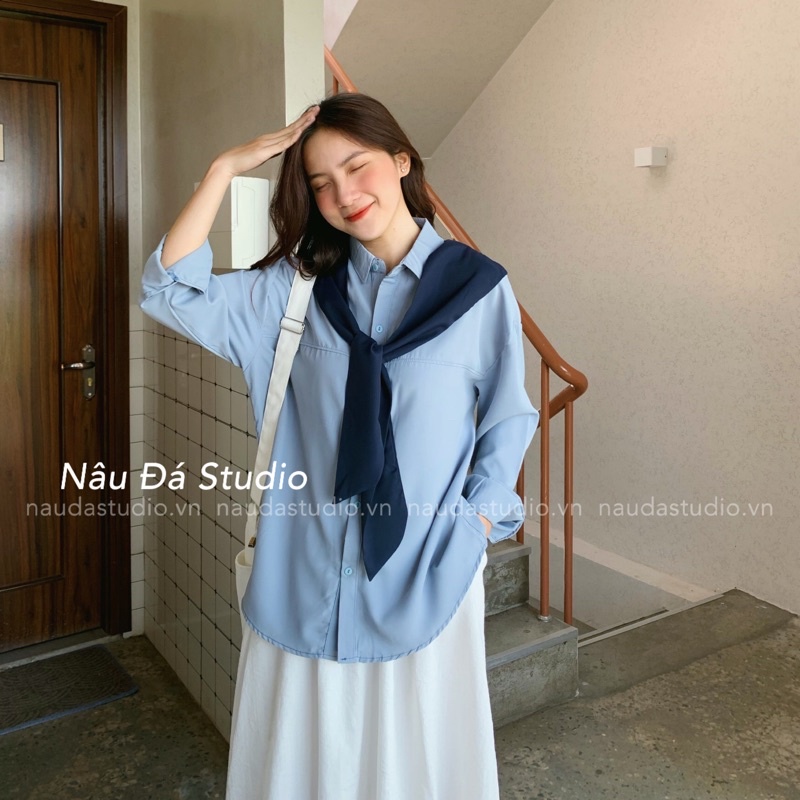 ÁO SƠ MI KÈM KHĂN (ảnh thật) - NÂU ĐÁ STUDIO.