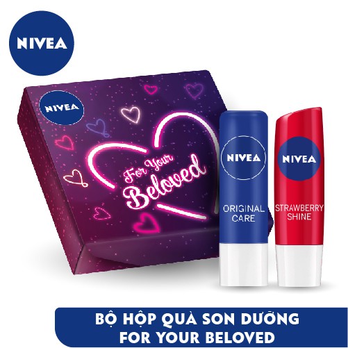 Bộ hộp quà son dưỡng Nivea Xmas 2018 - Caring with love (son dưỡng ẩm 4.8g và son dưỡng dâu tây 4.8g)