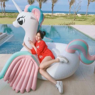 Phao bơi khổng lồ kỳ lân trắng có cánh kèm bơm điện