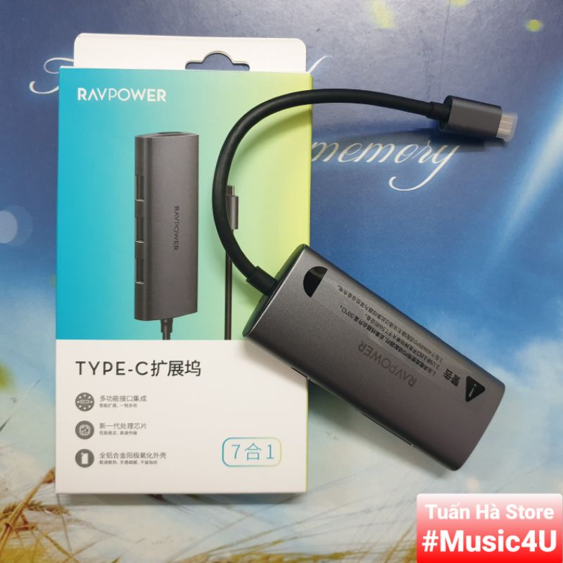 Bộ cáp chuyển đổi Hub 7 in 1 USB Type C to sang HDMI 4K VGA USB3.0 PD Vention Ravpower Aukey cho Samsung dex  Macbook