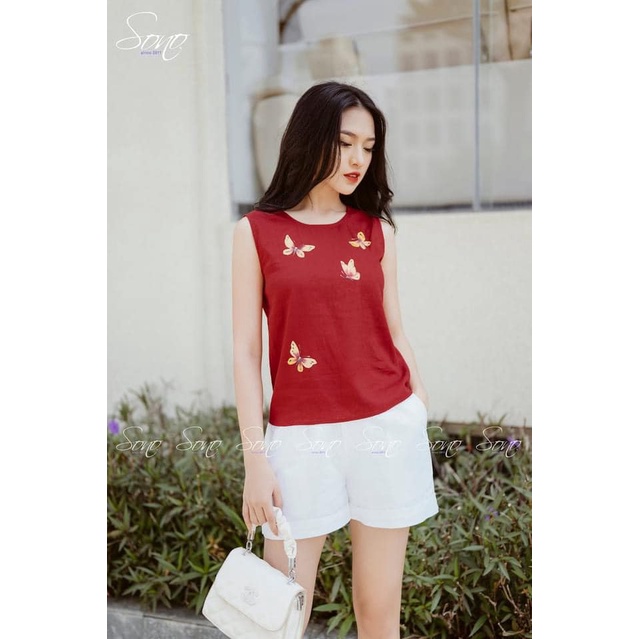 Sono - Áo Linen Đỏ Vẽ Tay Chất Liệu Cao Cấp Thoáng Mát