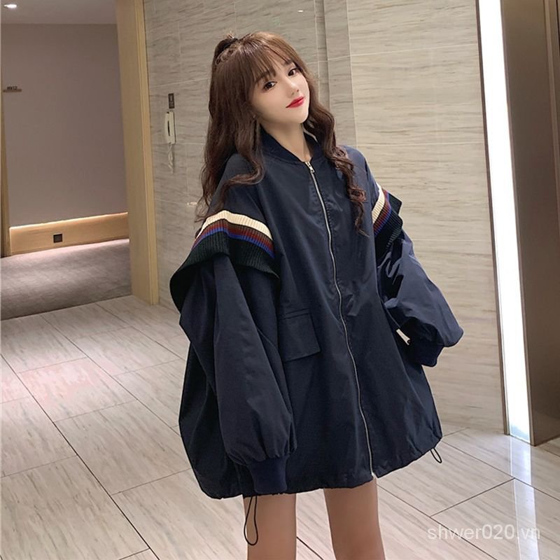 【SWR】Korean Style Sense of Design Knitted Striped Loose Mid-Length Jacket Long-Sleeved Jacket Coat Women's Jacket BuOE