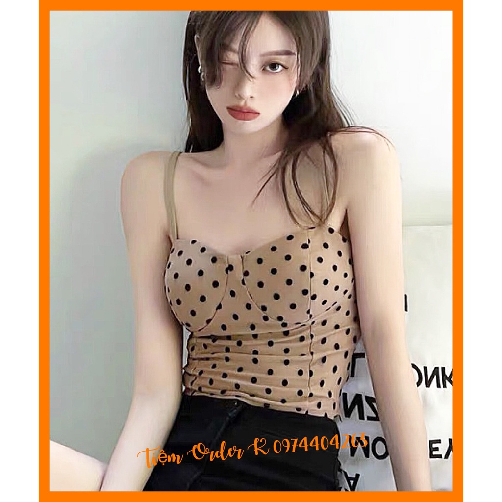 ORDER♥️Áo Nâu Tây Chấm Bi Cúp Ngực(ảnh thật)Size S,M