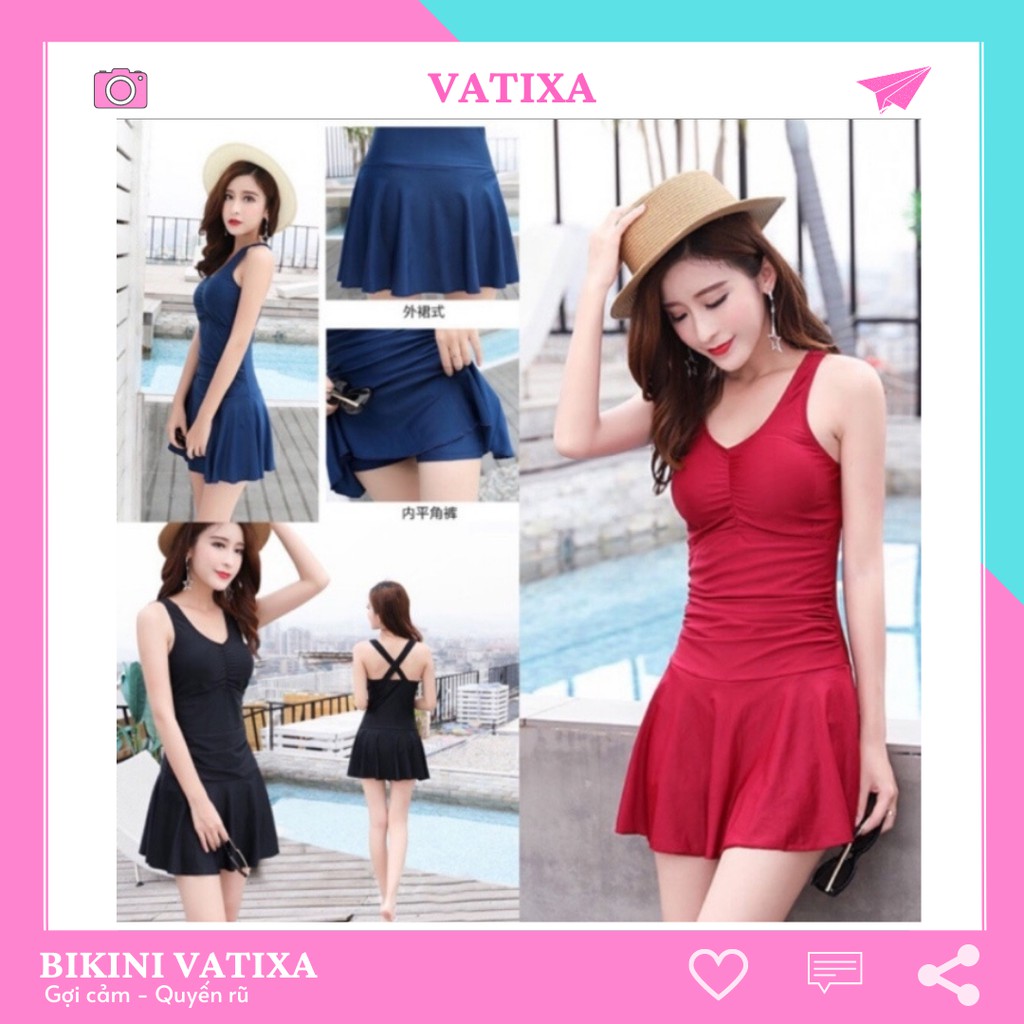 Bikini đồ bơi đi biển 1 mảnh liền thân tôn dáng che khuyết điểm có mút ngực và quần trong váy VATIXA BKN59