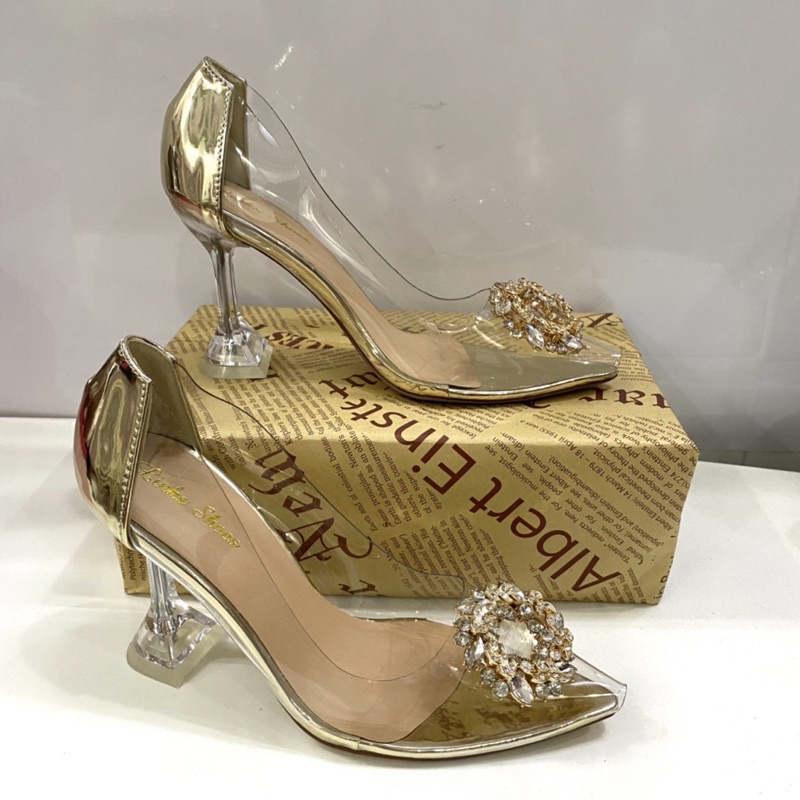 Giày Cao Gót QUAI TRONG Hoa Đá- Dép Guốc Cao Gót 7P va 9P Mũi Nhọn Hot  trend TT106