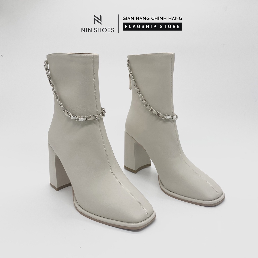 Giày Boot nữ 9p QCCC cao cổ xích kéo khóa sau da sần Ninshoes | BigBuy360 - bigbuy360.vn