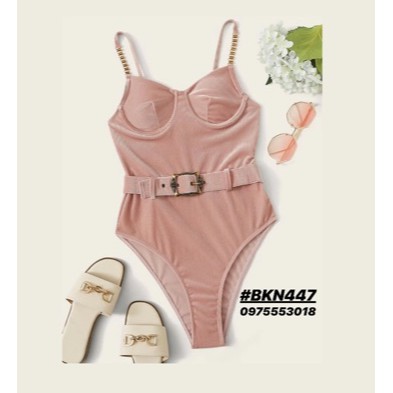 [BKN447] &lt;ÂU&gt; BODYSUIT NHUNG TĂM KÈM BELT RỜI QUAI XÍCH ĐEN/TRẮNG/HỒNG (CÓ GỌNG)