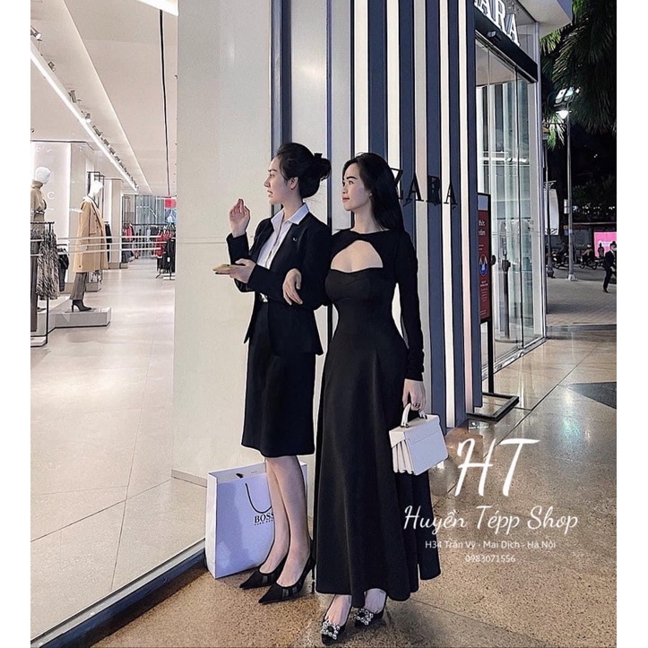 Váy Thiết Kế Dáng Xoè Khoét Ngực Sexy Tay Dài Có Ảnh Thật Kèm Video | BigBuy360 - bigbuy360.vn