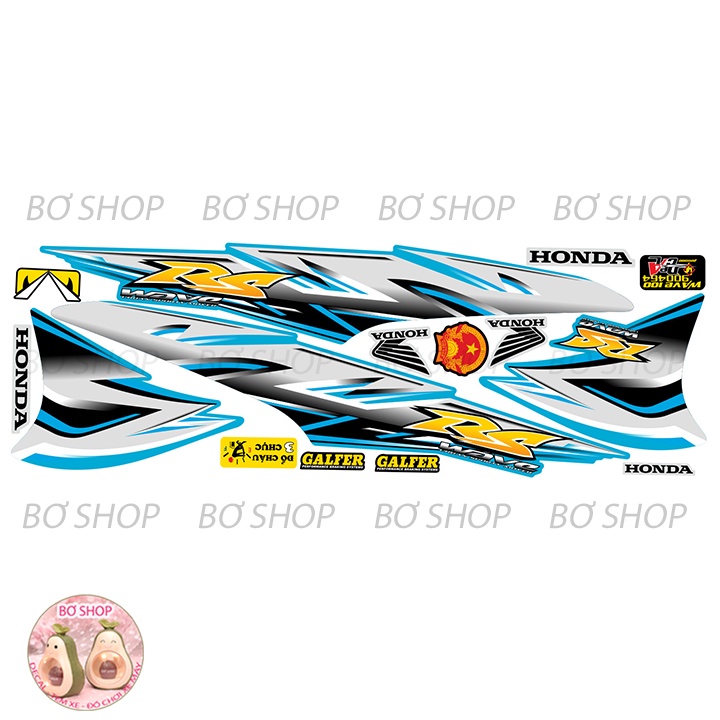 Tem rời WAVE ALPHA 100cc & 50cc Mẫu chữ RS  BƠ SHOP - Tem 3 lớp chống phai màu