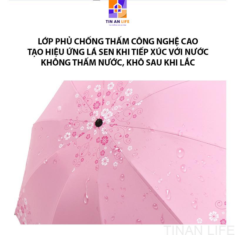 Ô Dù Đi Mưa Đi Nắng Gấp Gọn, Họa Tiết Hình Hoa, Chống UV