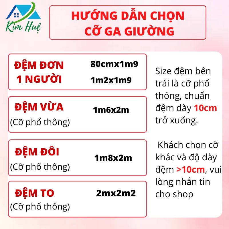 Bộ ga giường và vỏ gối cotton tici Kim Bedding ga gối cotton Hàn Quốc đủ size drap nệm