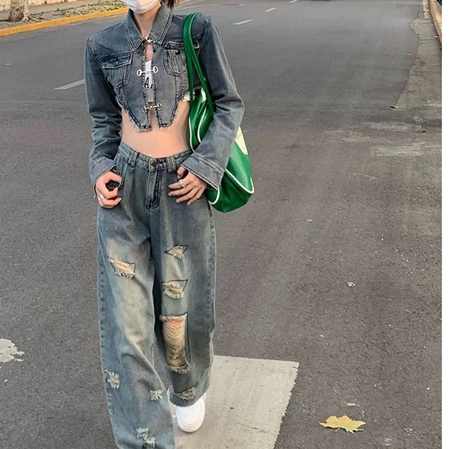Set Áo Khoác Jeans Dài Tay + Quần Short Jeans Thời Trang Nữ