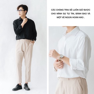 Set phối lịch lãm (từ 45-75kg) combo áo sơ mi dài tay kèm quần tây màu be  chất vải cotton Unisex.s89