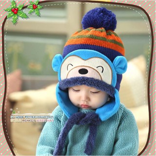 Mũ bịt tai khỉ lót lông cừu ấm cho bé