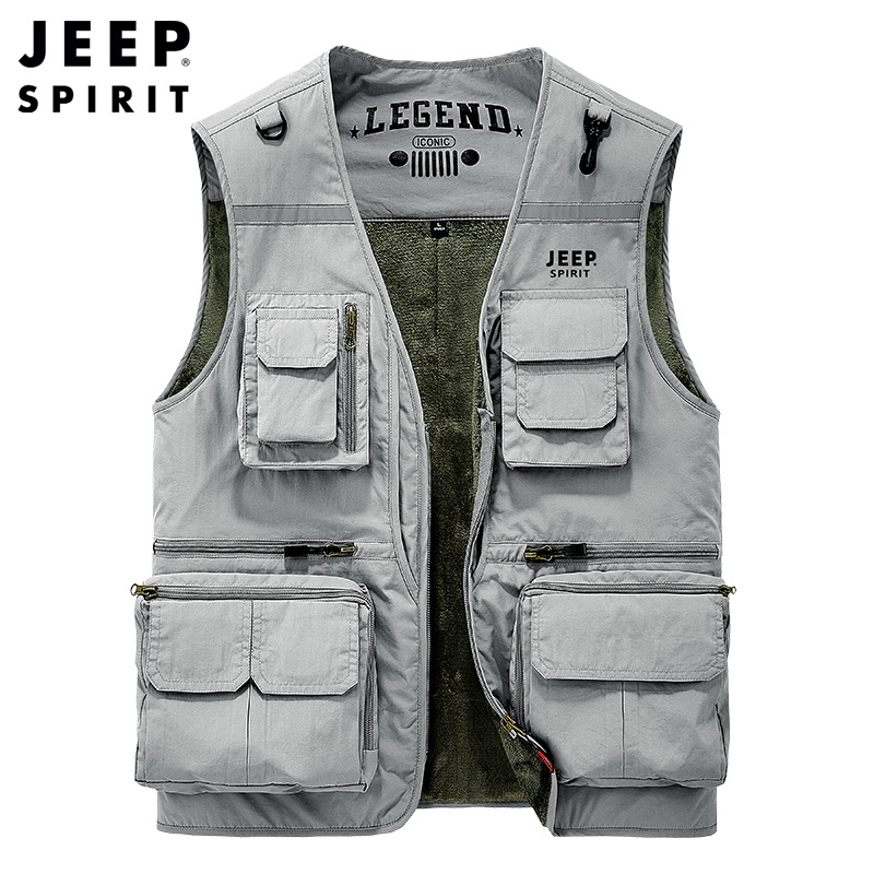 JEEP Áo Khoác Câu Cá Sát Nách Vải Lông Cừu Giữ Ấm Thời Trang Cho Nam