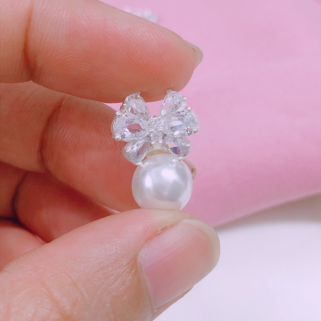 Dây chuyền mặt nơ gắn hạt xinh xắn LINH MIU SILVER