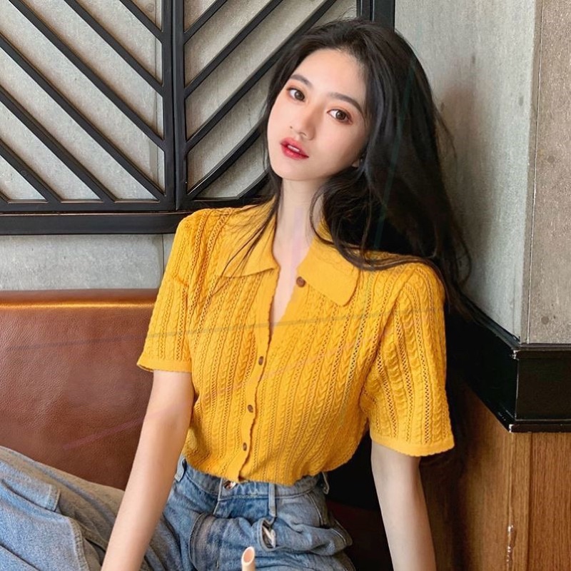 Áo cộc tay cổ bẻ cài khuy sang trọng