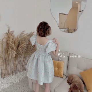 Váy bbdoll hoa cổ vuông hàng đẹp chất lụa mềm⚡️Ảnh thật
