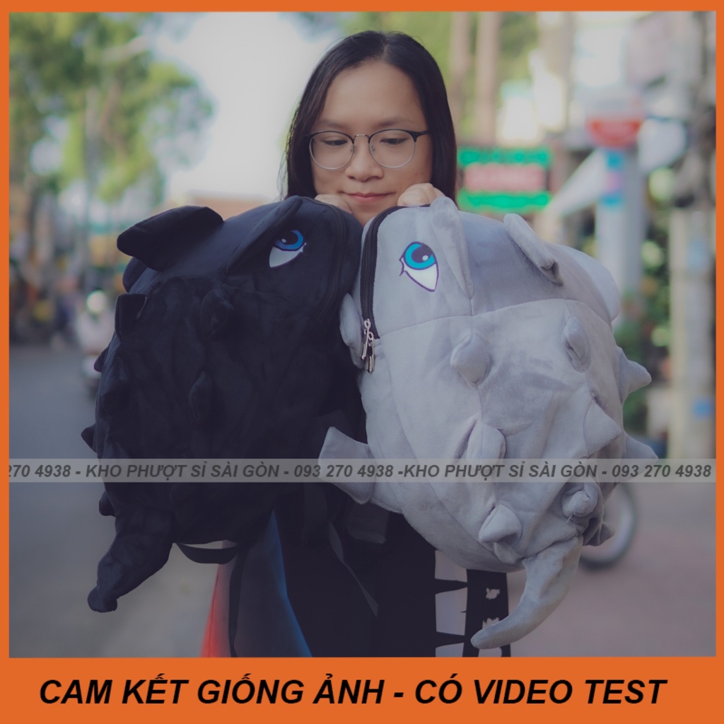 CÓ VIDEO - Túi cặp balo đi học siêu cute hình balo khủng long nhung có gai - mắt 3D phiên bản mới đi phượt