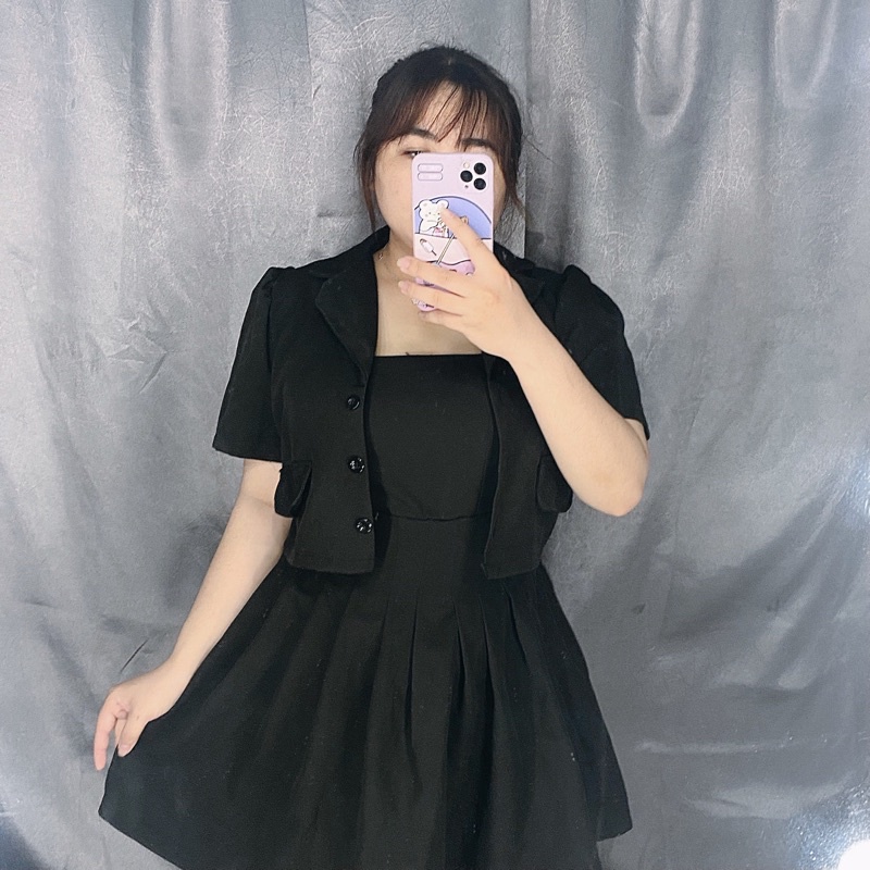 Set Áo vest + đầm xếp ly tôn dáng siêu đẹp bigsize 60-90kg