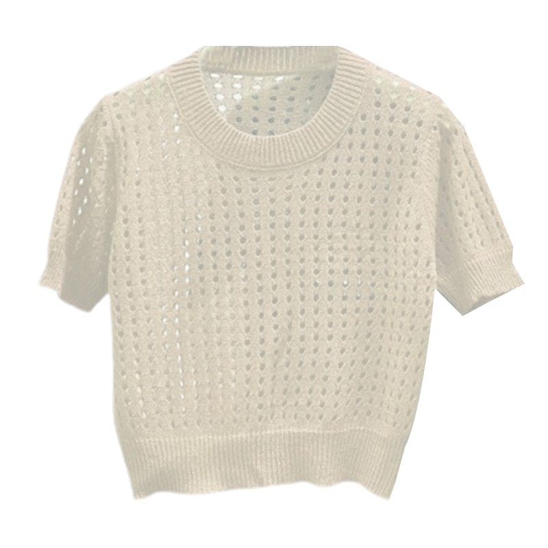 Áo Croptop Dệt Kim Tay Ngắn Cổ Tròn Màu Trơn Thời Trang Mùa Hè Cho Nữ 10MK