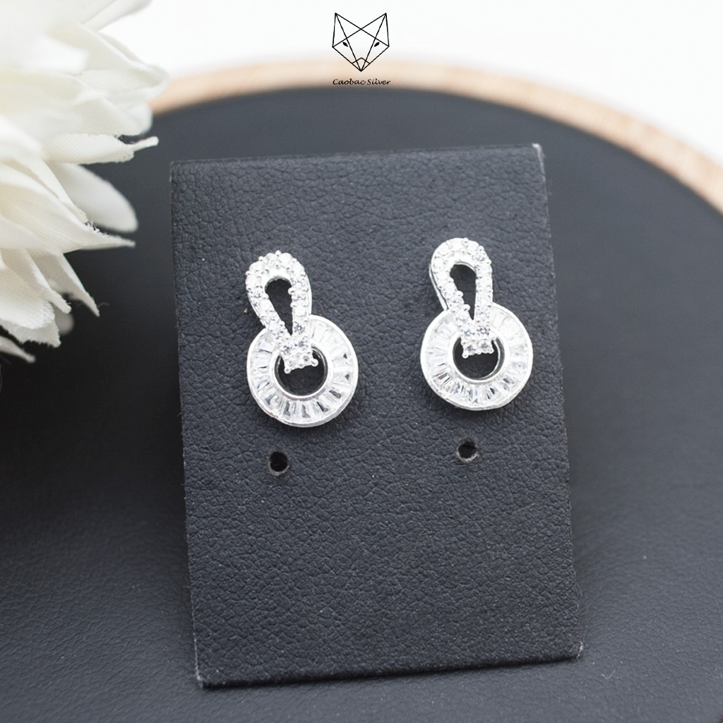 Khuyên Tai Bạc Ta CaoBac Cho Nữ Hình Tròn Rỗng Móc Đá Vuông Đính Đá Thanh Lịch Làm Quà Tặng Cho Bạn Nữ
