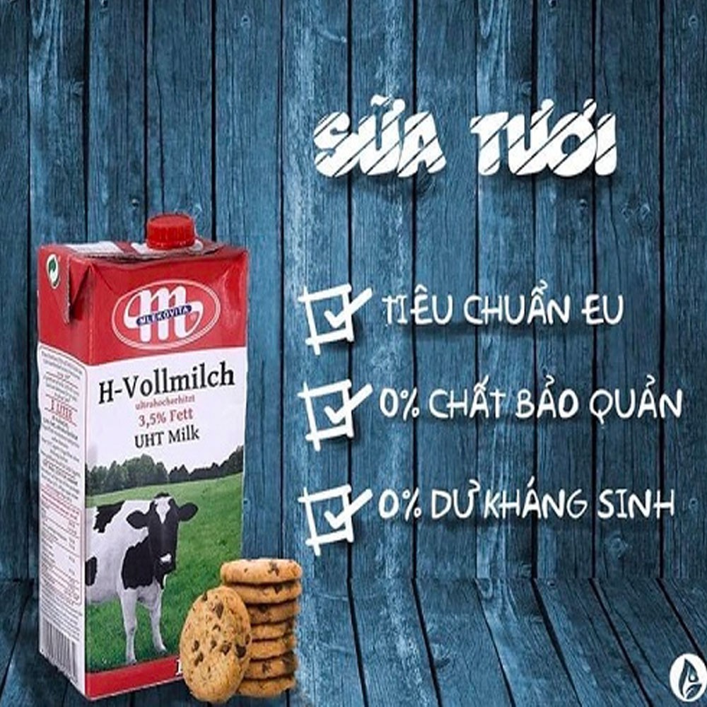 Sữa tươi Ba Lan Không Đường Mlekovita H-vollmilch UHT Milk 3.5% hộp 1L