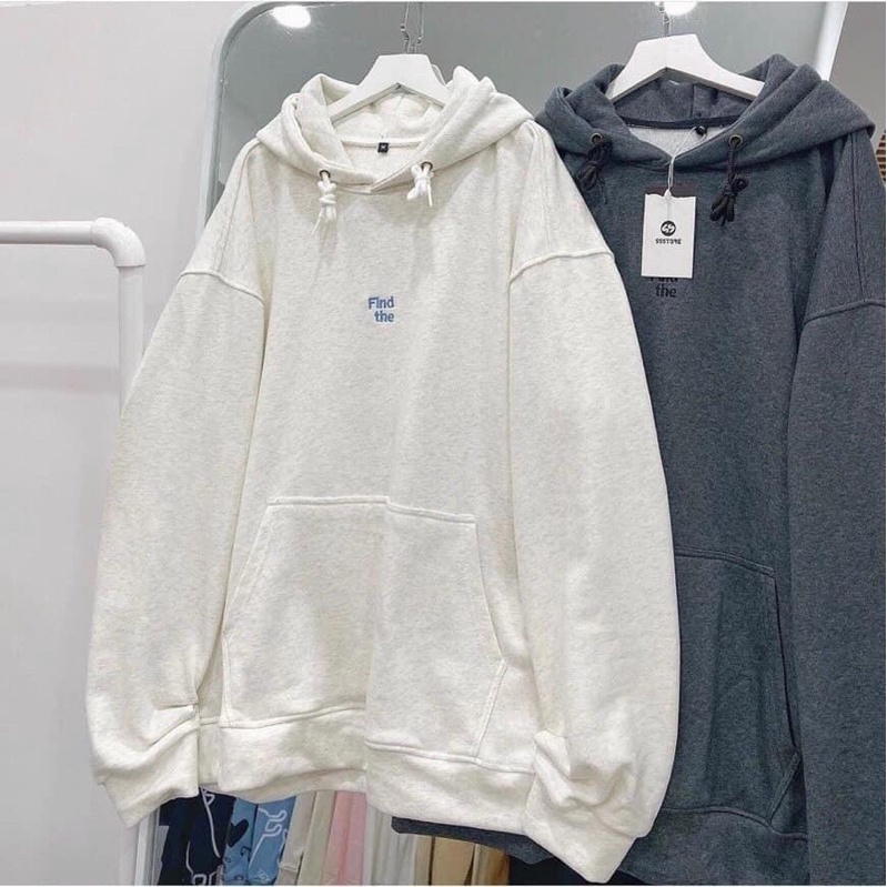 [Ảnh Thật] Áo hoodie Find Xám Lông Chuột tay dài có mũ trùm họa tiết phong cách thể thao cho nam và nữ
