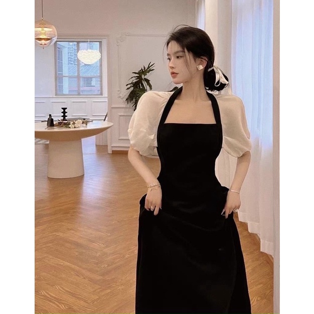 Đầm váy đi tiệc phối trắng khoéc sau 2 màu