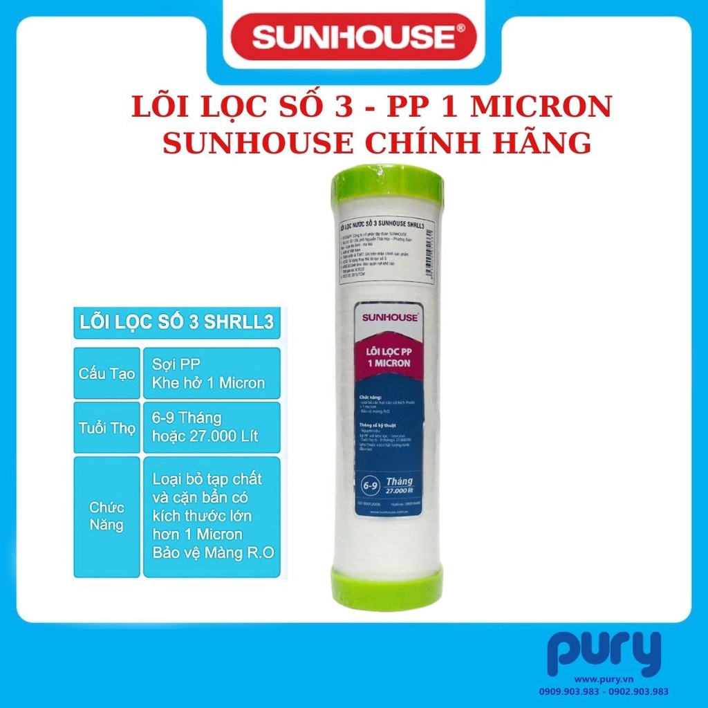 Bộ 3 Lõi Lọc Nước Sunhouse 123 Chính Hãng