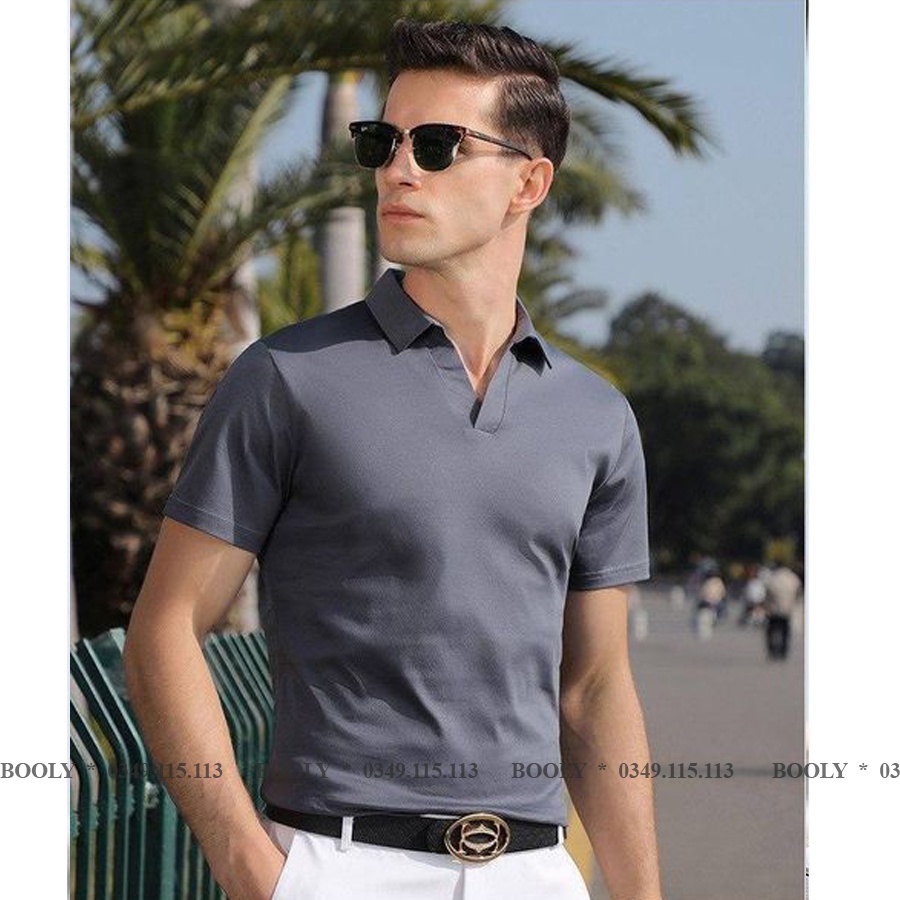 Áo Polo Nam Cổ V BOOLY thun basic cộc tay vải thun lạnh co giãn 4 chiều - chuẩn form