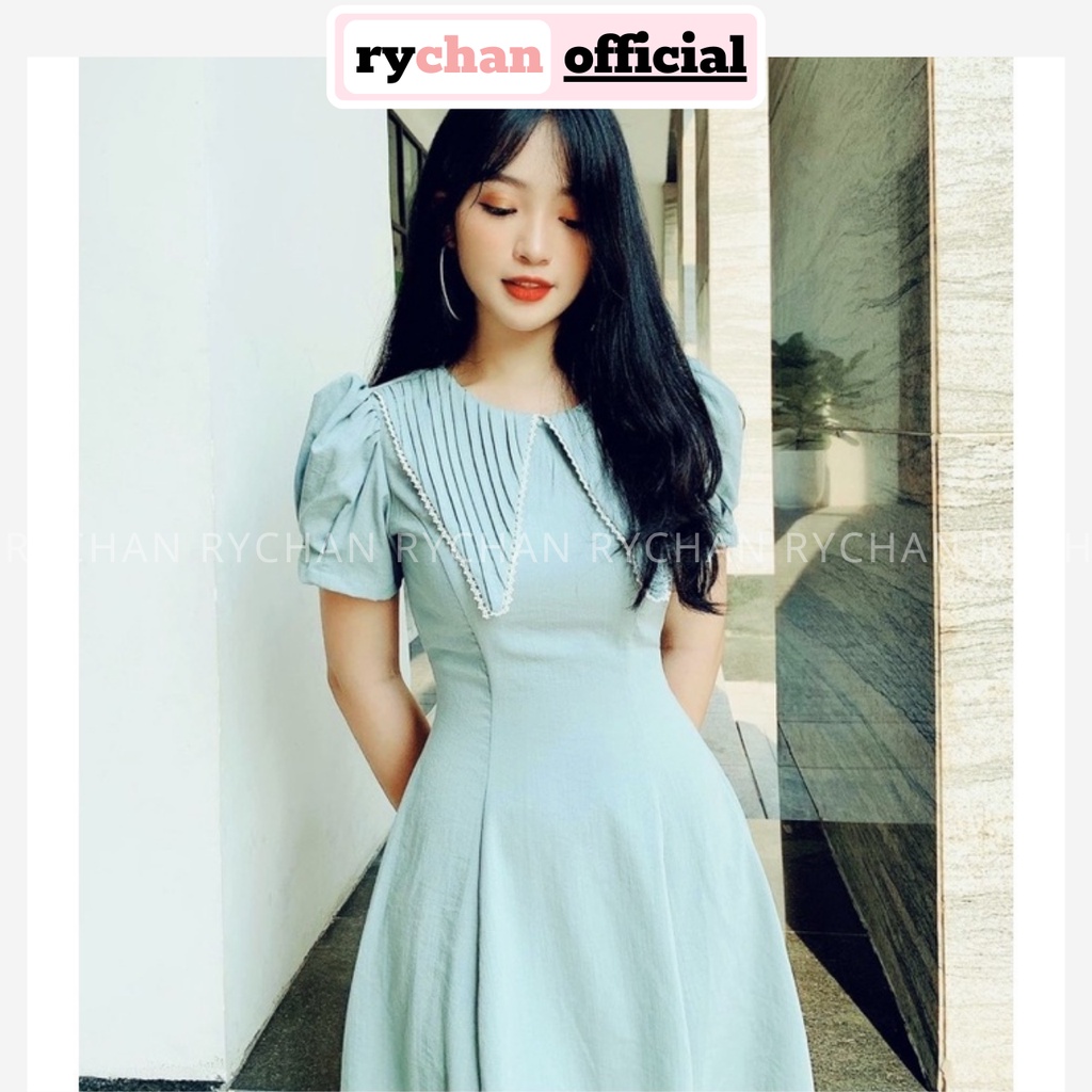 Đầm Nữ Dự Tiệc Dáng Xòe Cổ Xếp Tay Phồng Bo Eo Thanh Lịch Dễ Thương, Đầm Nữ Xinh Cực Ưa Chuộng Màu Mint - DX9785