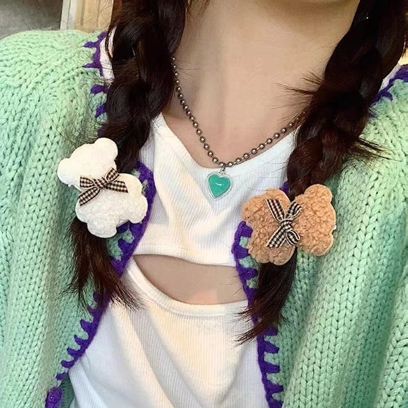 Kẹp Tóc Hình Gấu Bông Màu Cà Phê Sữa Dễ Thương Phong Cách Hàn Quốc