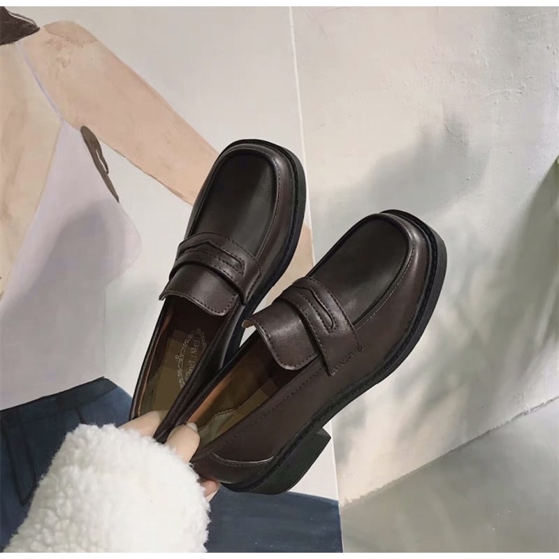 Giày búp bê mũi vuông giày oxford mũi vuông đế cao