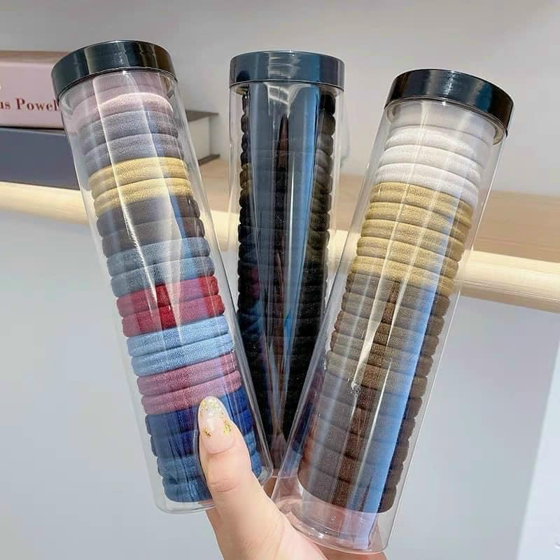 [Set 20] Chun Buộc Tóc Nhiều Màu Sắc Có Ống Đựng Trong Suốt