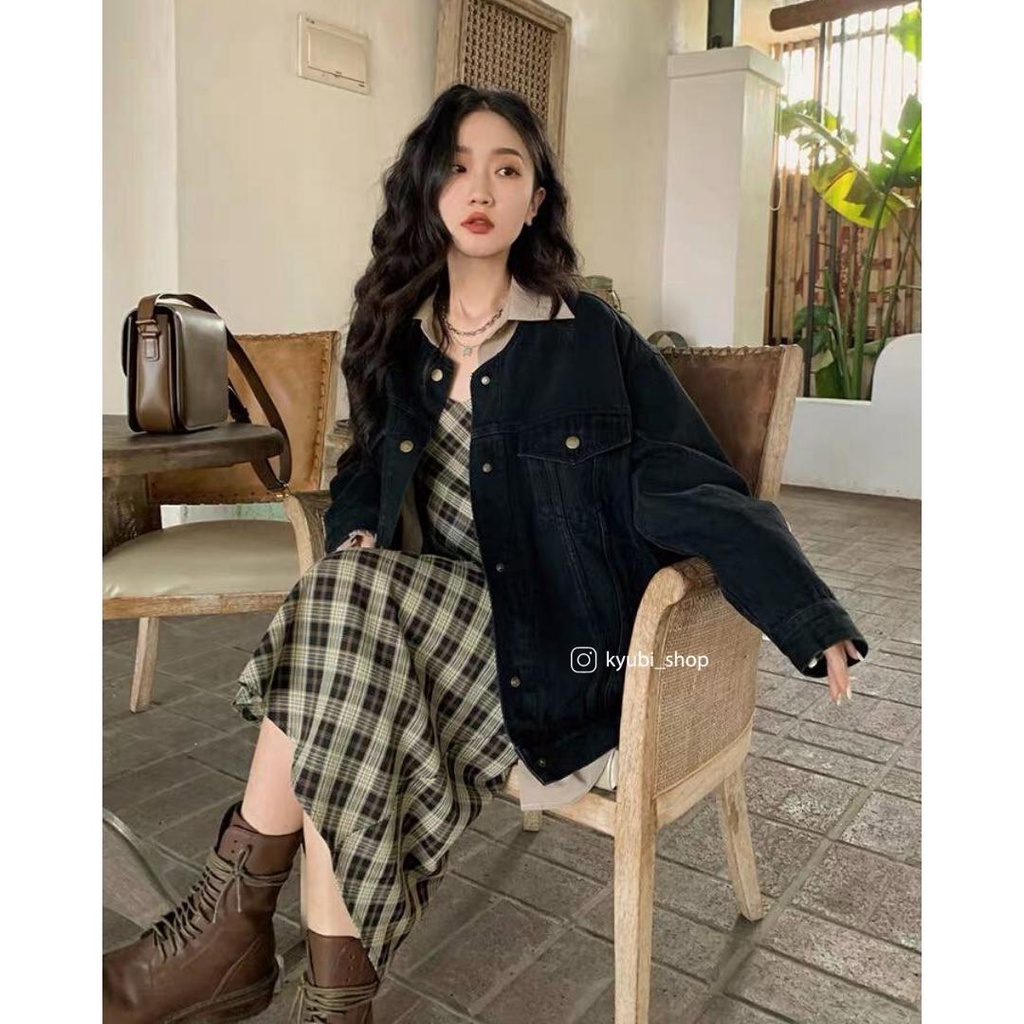 Áo khoác jean ulzzang nữ ĐEN form suông rộng unisex (Nhiều Size) - Áo khoác jeans chất bò denim KYUBI